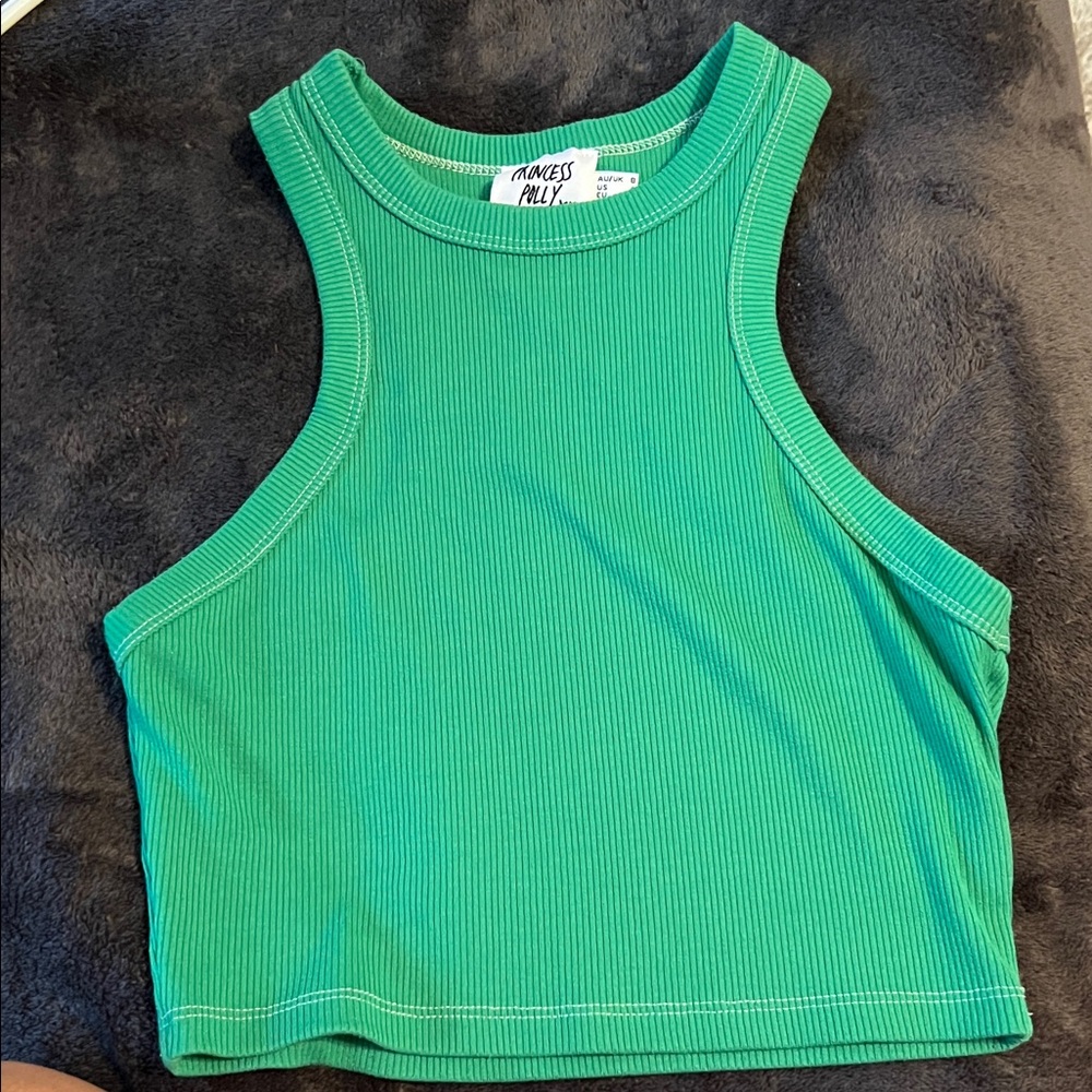 Princess Polly Green Ribbed Crop Top